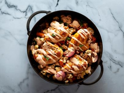 Close-up of Chicken Cauliflower Skillet, as seen on The Pioneer Womam, season 33.